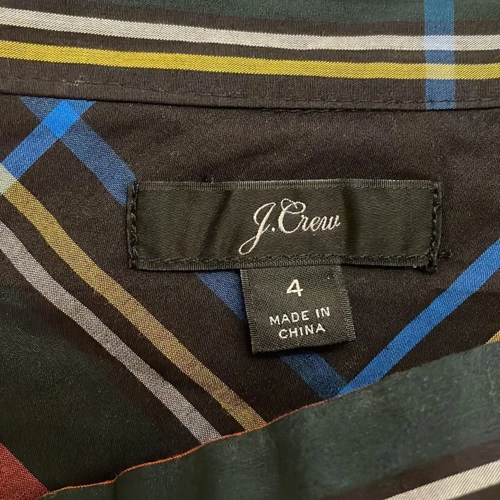 J Crew Holiday Stewart Plaid Blouse with Jewel Accessories